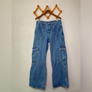 Women’s Weekday Julian Workwear Cargo Blue Denim Trousers/Jeans SZ 32/44